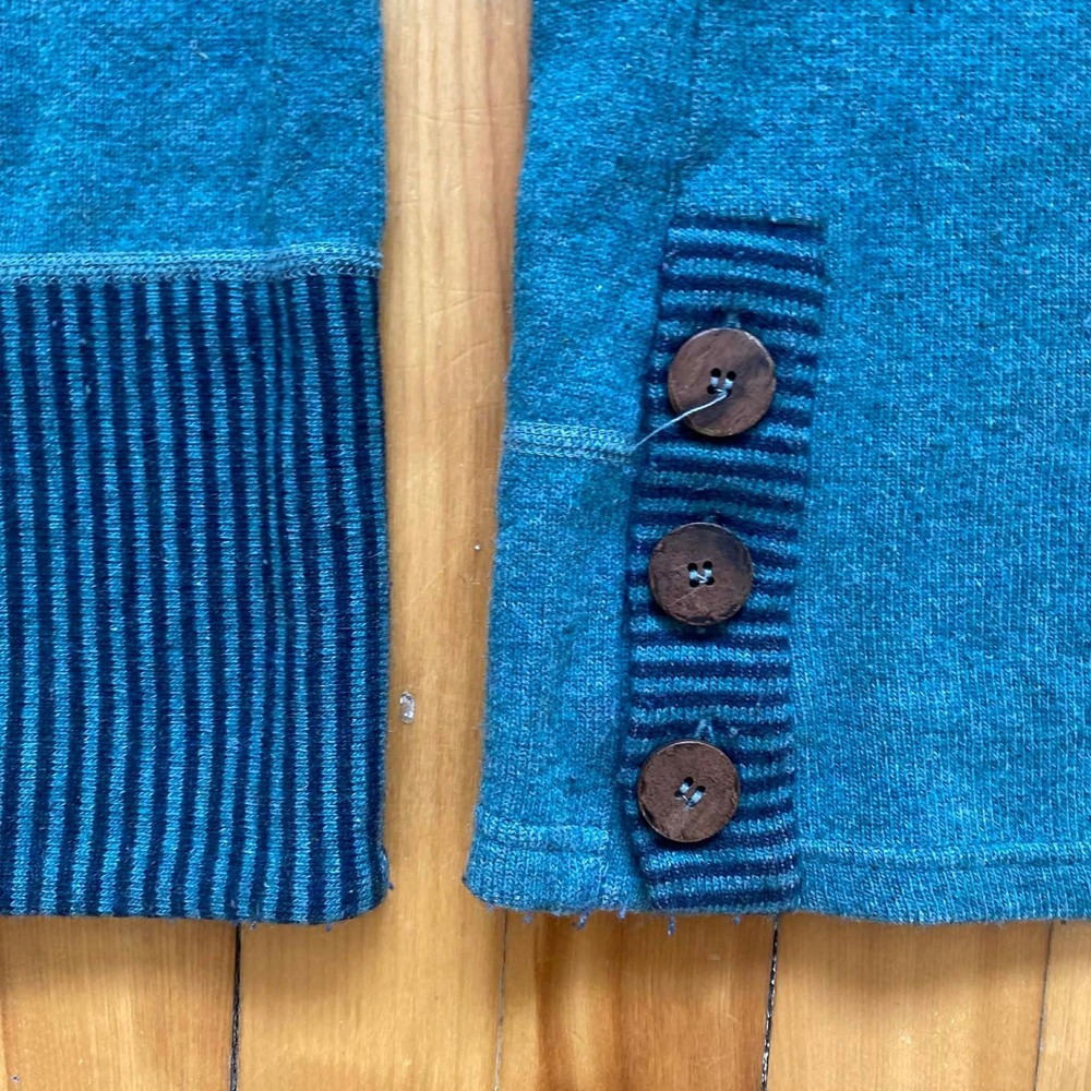 Prana Striped Funnel Neck Wool Lucia Pullover Sweater Women Medium Teal Blue - Picture 6 of 12